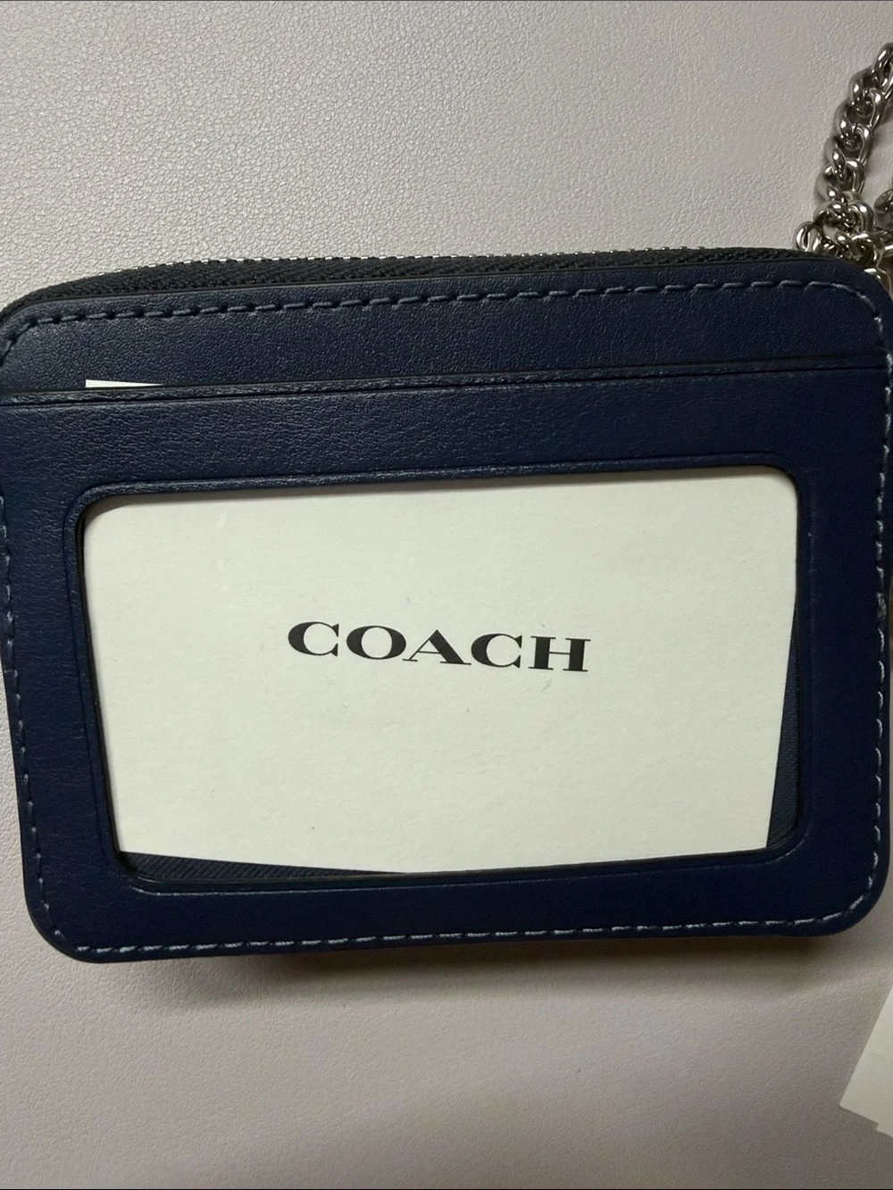 COACH Quilted Denim Card Case with Chain - Blue